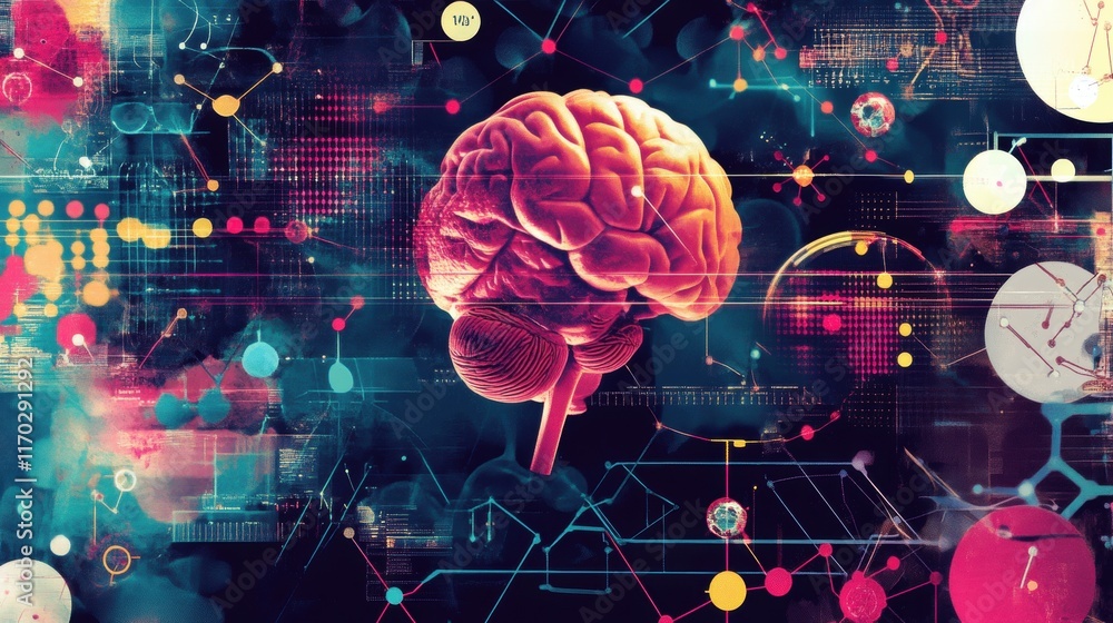 Poster exploring neural networks brain visualization digital art abstract environment futuristic perspectiv