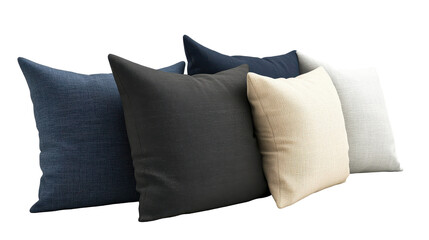 Cozy decorative throw pillows in various colors. transparent background