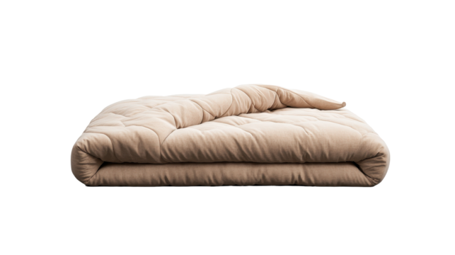 Cozy beige quilt for a restful sleep experience. transparent background