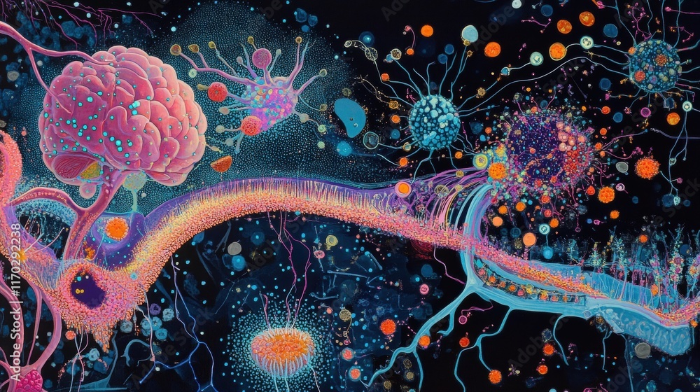 Poster exploring neural connections and brain activity digital art abstract environment colorful viewpoint