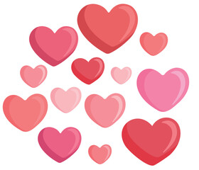 様々な色と大きさのハートマーク　イラスト