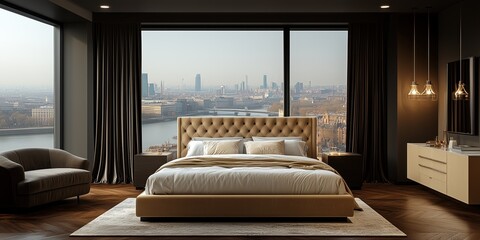 Interior design of a large bedroom decorated with luxurious furniture