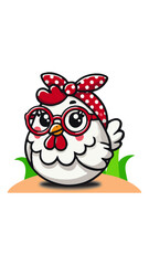 Little Chicken Wearing Polka Dot Ribbon and Red Glasses