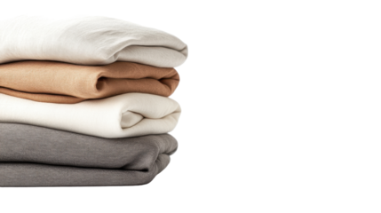 Stack of soft, cozy bedding linens. transparent background
