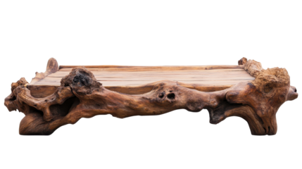 Unique wooden coffee table with natural finish. transparent background