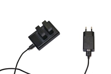 Dual Battery Charger, for Electronic Devices. isolated on white background