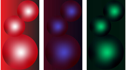 red blue purple and green glossy balls abstract vertical background wallpapers set of three