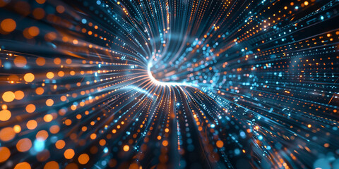 Fototapeta premium Abstract image of blue light streaks and bokeh creating a visual effect of data traveling through space.