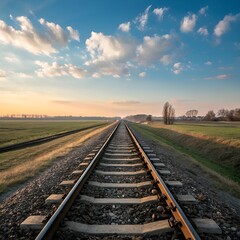 Fototapeta premium straight line rails and sleepers railways