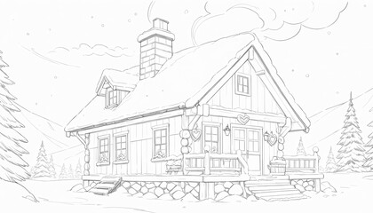 Obraz premium A cozy, snow-covered cabin in a winter landscape.