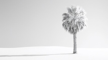 Fototapeta premium Solitary palm tree in minimalist monochrome desert landscape.