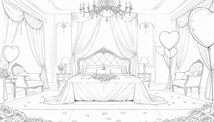 Fototapeta premium Elegant bedroom interior with romantic decor and soft colors.