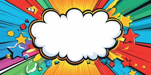 Colorful comic book explosion background with a blank speech bubble.