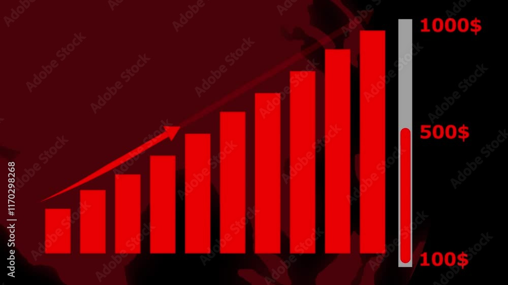 Poster finance business graph chart with up arrow. hi-tech style business concept technology chart with gri