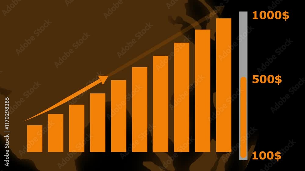 Poster finance business graph chart with up arrow. hi-tech style business concept technology chart with gri