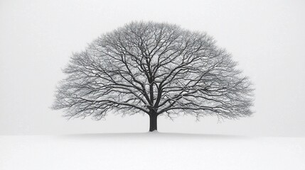 Fototapeta premium Solitary bare tree in snowy field.
