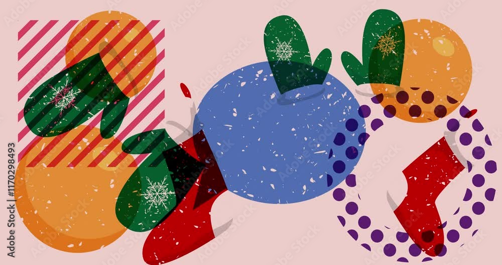 Aufkleber risograph mitten glove and christmas stocking and speech bubble with geometric shapes animation. mov