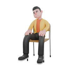 Designer Roles in Art Set 3D Model. A male designer sits with both hands on his knees, and his head is slightly tilted to the right. Cartoon Style