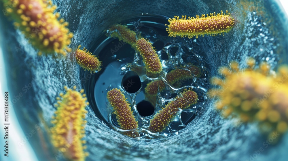 Poster exploring microscopic bacteria growth in a laboratory setting scientific study close-up view researc