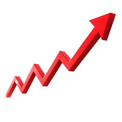 Red upward arrow graph showing rising trend on transparent background. Red upward arrow graph Cut out.	