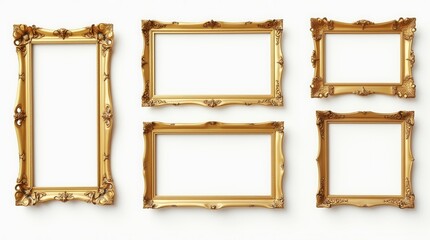 Set Of Golden Frames - Isolated White Background - Premium Pen Tool Cutout