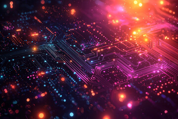 Fototapeta premium Glowing circuit board with data flow. (2)
