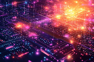 Fototapeta premium Glowing circuit board with data flow. (3)
