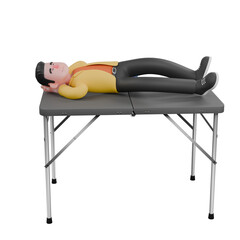 Full Designer Workflow Characters 3D Model. A male designer lies on a folding table with both hands are behind the head, sleeping expression. Cartoon Style