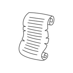Unfolded Scroll with text and torn edges Icon. Old paper parchment. Ancient document education information message symbol. Outline vector illustration