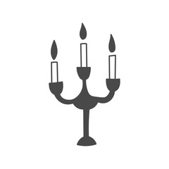 Candelabrum with three burning Candles. Hand drawn ancient vintage lighting equipment. Outline vector illustration