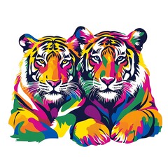 Obraz premium Two colorful tigers, vibrant pop art style.