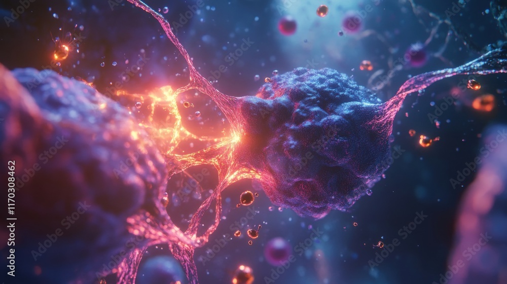 Aufkleber cellular interaction event in biological science digital art close-up view vibrant environment