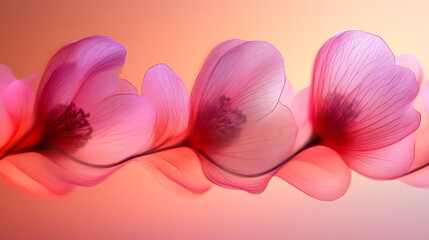 Fototapeta premium Delicate Pink Flowers Flowing Softly Against Peach Background