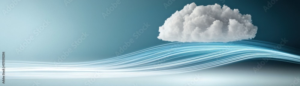 Poster a stylized cloud floats above shimmering waves of light, creating a serene and ethereal atmosphere.