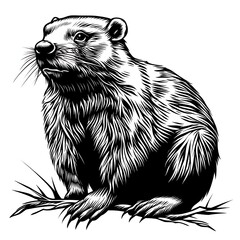 Obraz premium Groundhog etching style illustration.