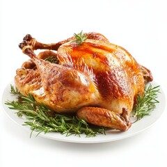 Delicious Chicken roasted on white background. Food