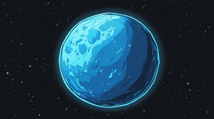 Blue glowing planet in space