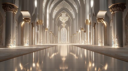 Modern architecture mosque and white luxury golden interior design background