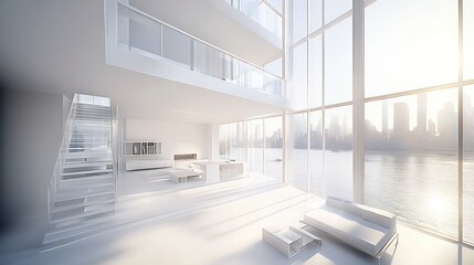 Fototapeta premium Modern Minimalist Apartment with Stunning City Views