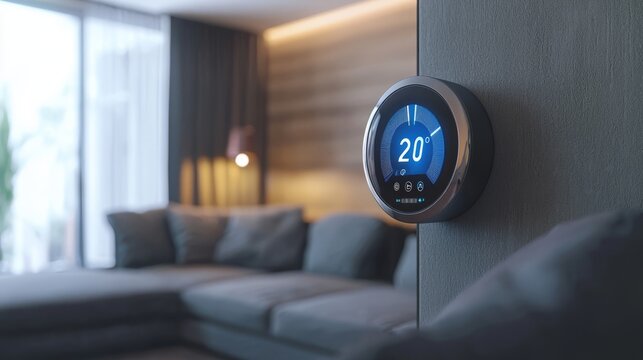 Modern Smart Thermostat in Stylish Living Room