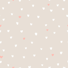 love and emptiness. warm and cold. small pink, white hearts. valentine card. gray repetitive background. vector seamless pattern. fabric swatch. wrapping paper. textile design template. greeting card