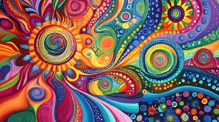 Vibrant Abstract Painting Featuring Colorful Circles and Swirls