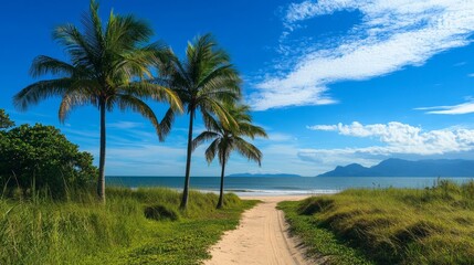 Beachfront Walkway with Palm Trees
