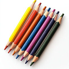 Fototapeta premium Colorful pencils arranged neatly on white background, perfect for creativity