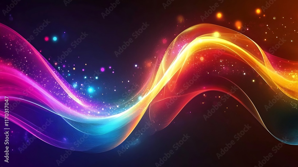 Poster abstract colorful waves flowing with sparkling lights