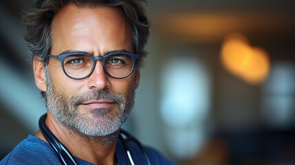 Obraz premium Confident healthcare professional with glasses and stethoscope.