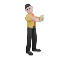 Full Designer Workflow Characters 3D Model. A male designer set stands looking to the right, and holding several sheets of paper in his left hand. Cartoon Style