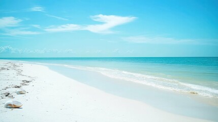 Tranquil Beach Scene with Clear Water and Soft Sandy Shoreline