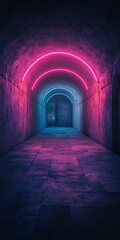 Fototapeta premium neon-lit tunnel with endless perspective
