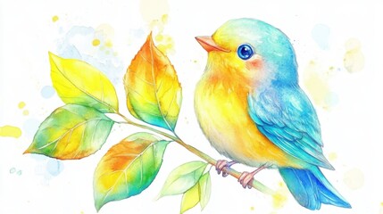 Fototapeta premium A vibrant watercolor illustration of a bluebird perched on a colorful branch, showcasing nature's beauty and artistic expression.